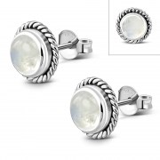 Rainbow Moonstone Stud Silver Earrings, e337